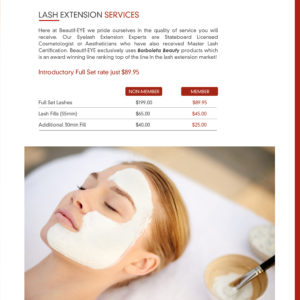 Beautif-EYE Eyelash Extension Services Menu Page